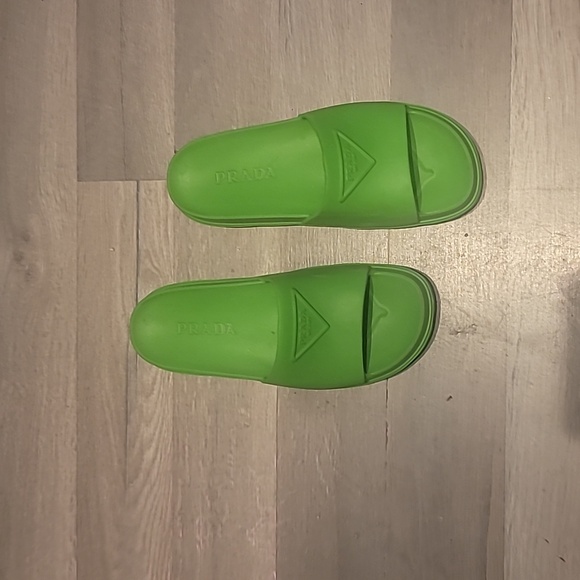 Prada Rubber Logo Slide Sandals (Women) Green Size 37 Or 7 Women Like New - Picture 3 of 10